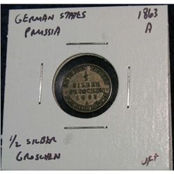 1176. Prussia 1863A 1/2 Silber Groschen VF+.