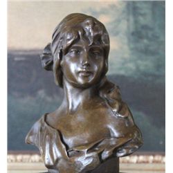 Delightful Young Lady Bust Bronze Sculpture After LeB