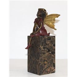 Gorgeous Sitting Fairy Hand Painted Bronze Sculpture