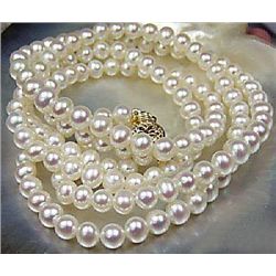 Beautiful!7-8mm White Akoya Cultured Pearl Necklace 25~