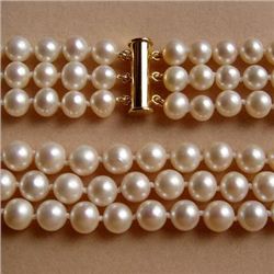 Stunning THREE STRAND GENUINE AKOYA WHITE PEARL NECKLAC