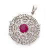 Image 1 : An 18 Karat White Gold Ruby and Diamond Pendant