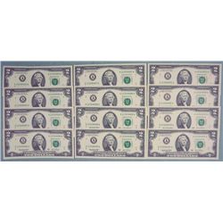 12 Consec # $2 Bills A Mint Boston Notes CU 2003 A