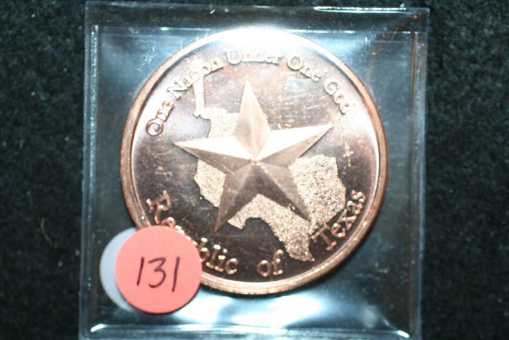 Republic of Texas Copper Round; .999 Fine Copper 1 Oz.