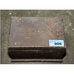 Wooden keepsake box and contents