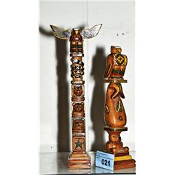 2 west coast native wood carved totems