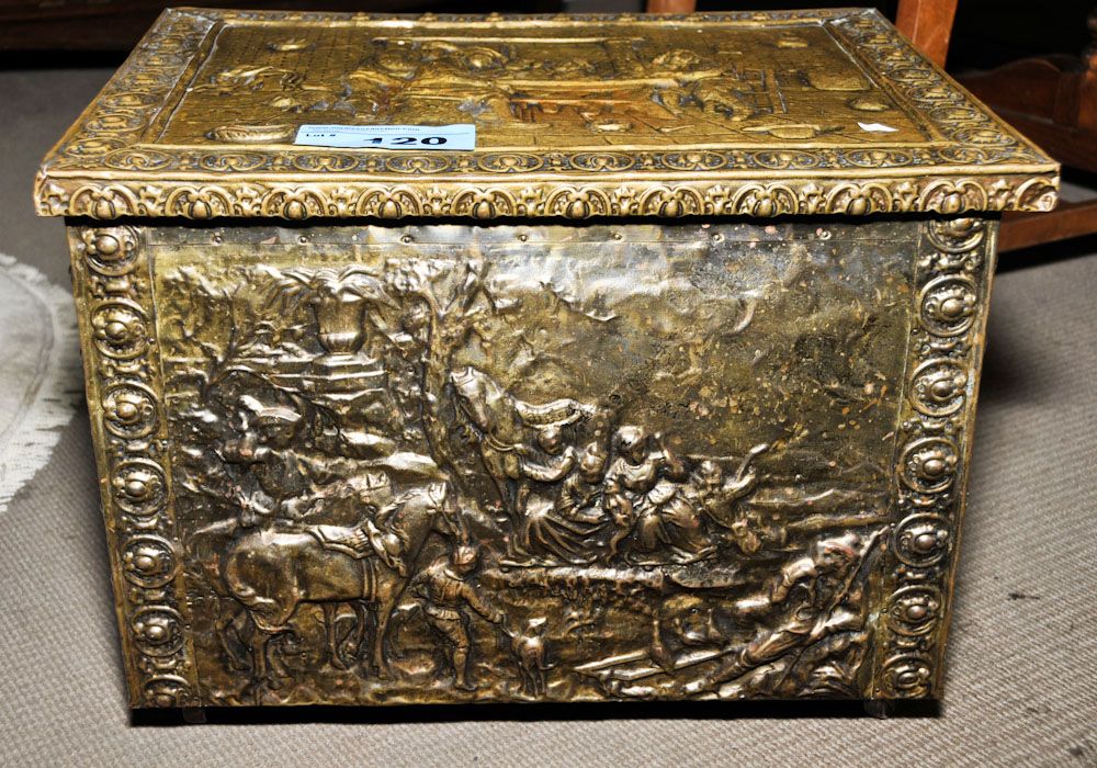 Hammered brass fireplace box