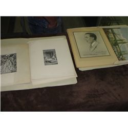2 folders of etchings, sketches, vintage prints