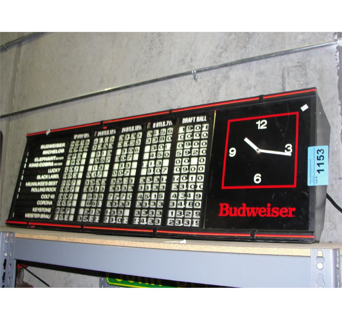 Budweiser lighted menu board with clock