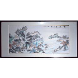 Framed Chinese Watercolour on Paper: Landscape
