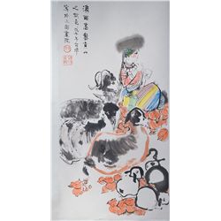 Chinese Watercolour on Paper: Migrating Woman