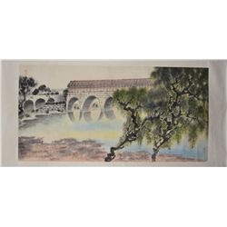 Chinese Watercolour Paintings Scroll Bridge