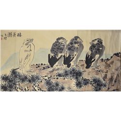 Chinese Watercolour of Birds and Bamboo Li Kuchan