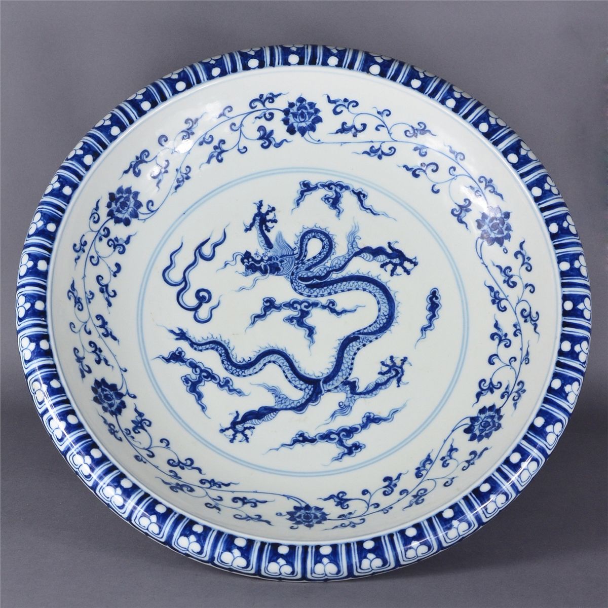 Large Chinese Blue & White Stem Plate Chenghua