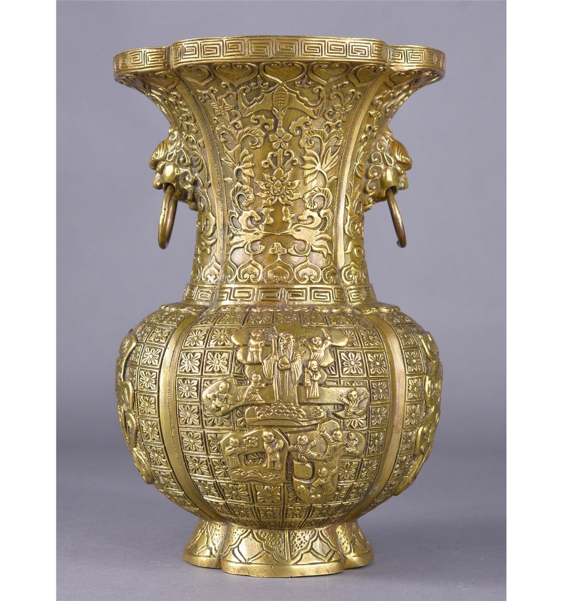Chinese Qing Period Gilt Bronze Vase w/ Ming Mark