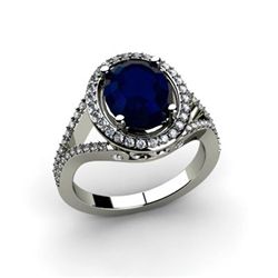 Sapphire 3.73 ctw & Diamond Ring 14kt W/Y  Gold