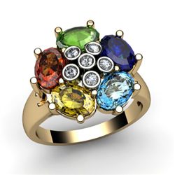 Genuine  2.85 ctw 14k Multi-Color Gemstone Diamond Ring