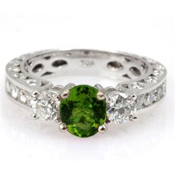 Genuine Peridot 1.92 ctw & Diamond Ring 14KTGold 6.75