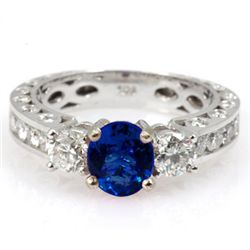 Genuine Sapphire 2.29 ctw & Diamond Ring 14KTGold 6.75