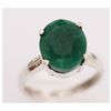 Image 1 : NATURAL 17.00 CTW EMERALD OVAL RING .925 STERLING SILVE