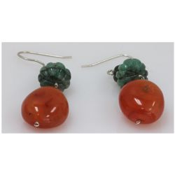 NATURAL 70.10 CTW EMERALD, SUSUNITE EARRINGS .925 STERL