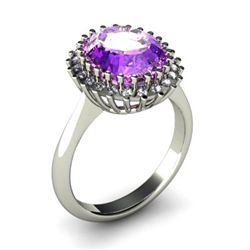Amethyst 4.72 ctw & Diamond Ring 14kt W/Y  Gold