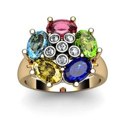 Genuine  2.9 ctw 14k Multi-Color Gemstone Diamond Ring