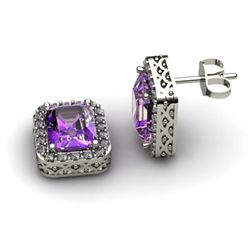 Genuine 3.50 ctw Amethyst Diamond Earring 14k W/Y Gold