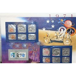 1971 US Mint Coin Set W/Postal Stamps Commerating Mariner 9 Orbits Mars Dated 1993; P,S&D Mints; UNC