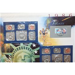 1986 US Mint Coin Set W/Postal Stamps Commerating Centennial of Statue of Liberty Dated 1993; P&D Mi