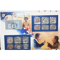 1972 US Mint Coin Set W/Postal Stamps Commerating President Nixon visits China Dated 1994; P,S&D Min