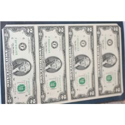 1995 US Federal Reserve Note $2; Atlanta GA Reserve; Lot of 4; Uncut Bills