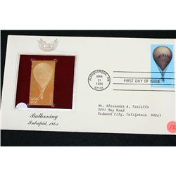 1983 First Day Issue 22K Gold Replica Stamp W/Postal Stamp; Ballooning Intrepid, 1861