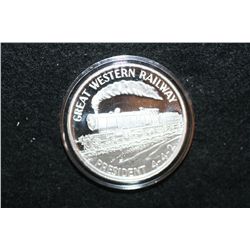 Great Western Railway "President 4-4-2" Train Silver Round; .999 Fine Silver 1 Oz.