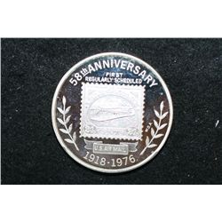 1976 US Postal Service Silver Round-58th Anniversary; First Regularly Scheduled US Air Mail