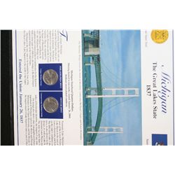 2004 Michigan State Quarter Set W/Postal Stamps Commerating Lindbergh's solo Transatlantic Flight, D