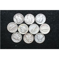 Mercury Dime; Various Dates & Conditions; Lot of 10