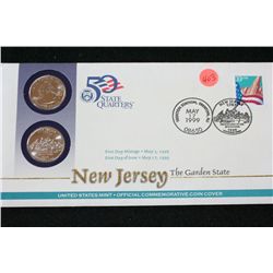 1999 First Day Issue New Jersey State Quarter Set W/Postal Stamp; P&D Mints