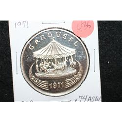 1971 Carousel Silver Round; 1909 Athenians Mardi Gras New Orleans LA; .999 Fine Silver .74 ASW