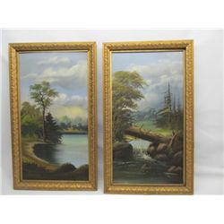 Pair of gilt framed oil on boards.
