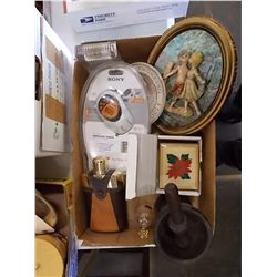 Box Lot, Mortar & Pestle, Flask, Clock, Sony Radio Music Box , made in italy