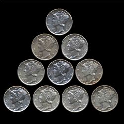 1938-45P/D/S Mercury Dimes AU 10 Pcs (COI-8578)