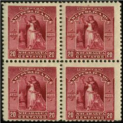 1894 Nicaragua 20c UPU Block of 4 Error (STM-0423)