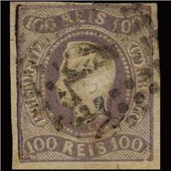 1867 RARE Portugal 100r Dark Lilac Used Stamp (STM-1339)