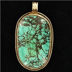 185twc Tibet Silver HEAVY Vintage Turquoise Pendant (ANT-2086)
