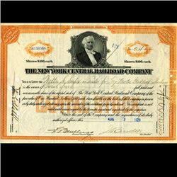 1920s NY Central Railroad Stock Cert w/ SCARCE Transfer Stamps (CUR-06537)
