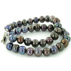 Black Saltwater Baroque Pearl 2 Strand Bracelet (JEW-2588)