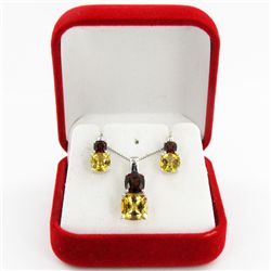 24.8ct Citrine & Garnet White Gold Vermeil on Sterling Set (JEW-4179)