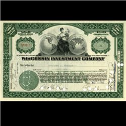 1930s Wisc. Investment Co. Certificate Green SCARCE (CUR-06623)