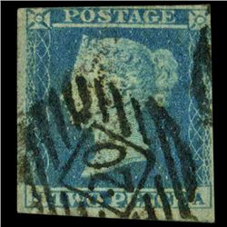 1849 Britain 2p Blue Victoria Stamp w/ Nice Cancel (STM-0700)